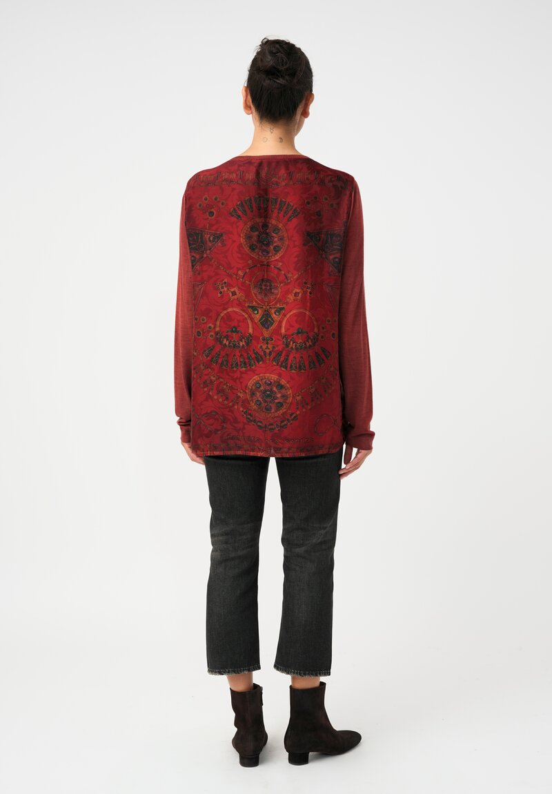vant Toi Cashmere & Vintage Silk One-of-a-Kind V-Neck Sweater in Fuoco Red Jewels