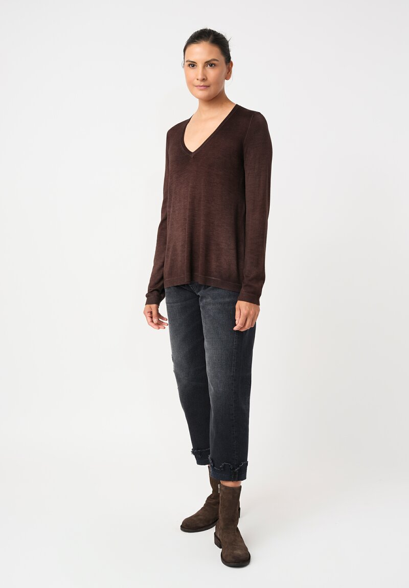 Avant Toi Cashmere & Vintage Silk One-of-a-Kind V-Neck Sweater in Moro Brown Compass