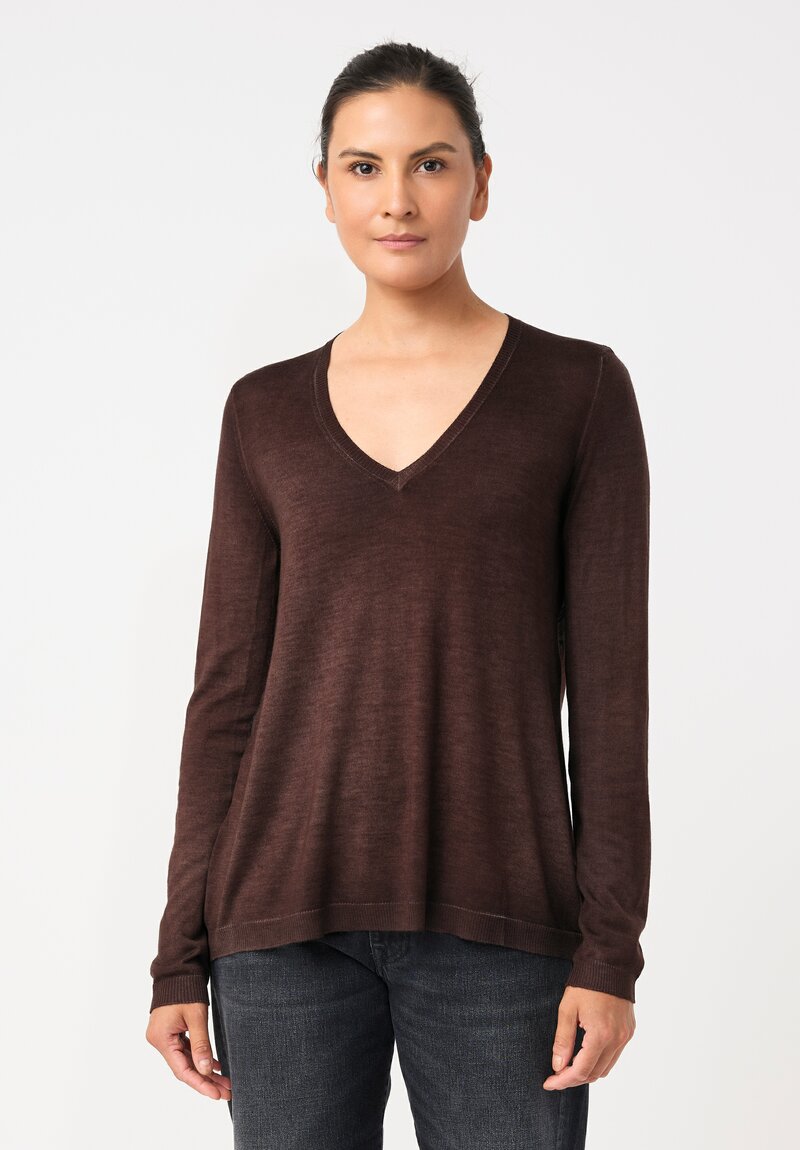 Avant Toi Cashmere & Vintage Silk One-of-a-Kind V-Neck Sweater in Moro Brown Compass