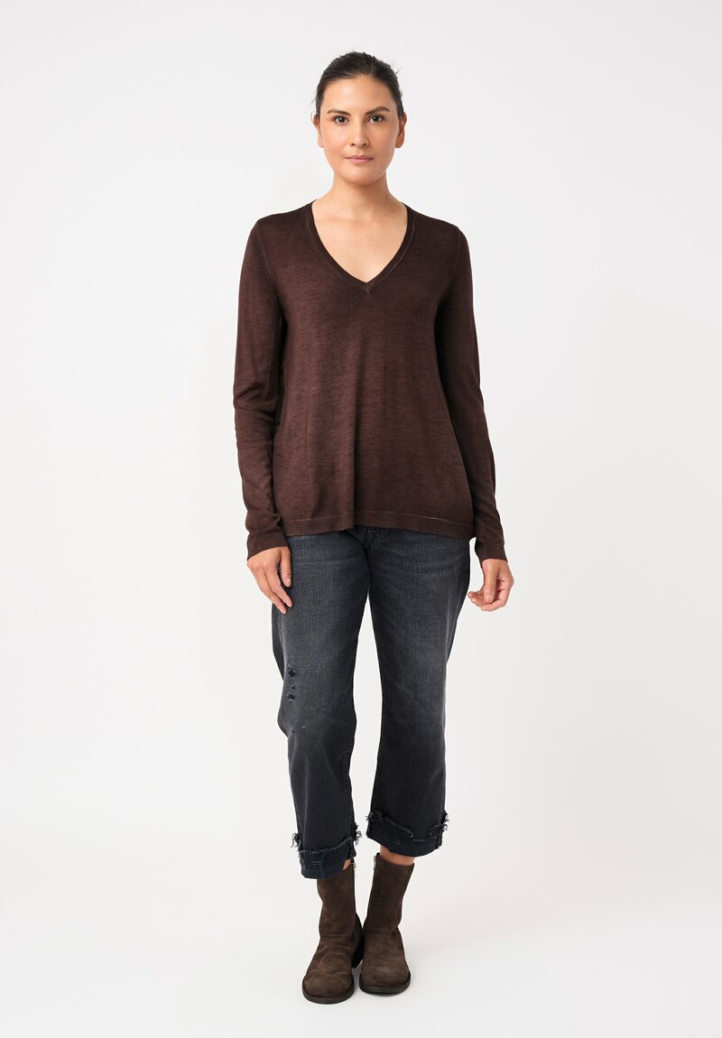 Avant Toi Cashmere & Vintage Silk One-of-a-Kind V-Neck Sweater in Moro Brown Compass