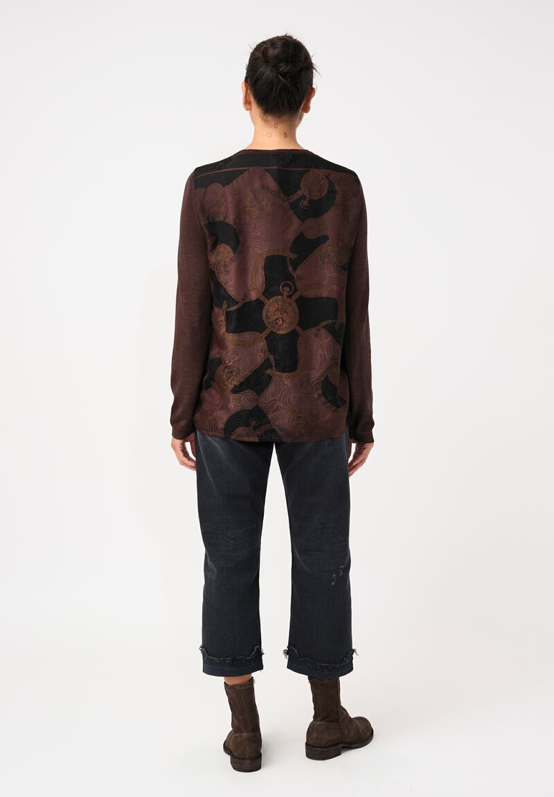 Avant Toi Cashmere & Vintage Silk One-of-a-Kind V-Neck Sweater in Moro Brown Compass