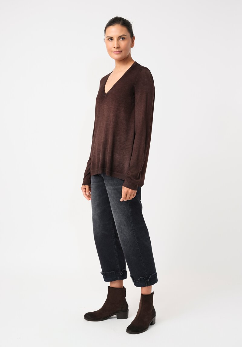 Avant Toi Cashmere & Vintage Silk One-of-a-Kind V-Neck Sweater in Moro Brown Sash