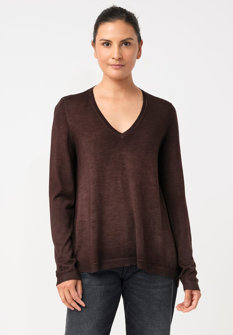 Avant Toi Cashmere & Vintage Silk One-of-a-Kind V-Neck Sweater in Moro Brown Sash