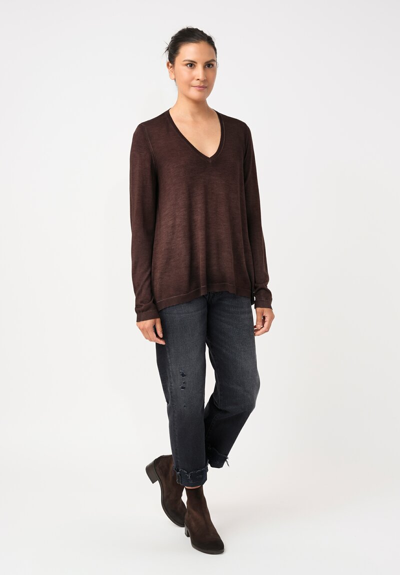 Avant Toi Cashmere & Vintage Silk One-of-a-Kind V-Neck Sweater in Moro Brown Sash
