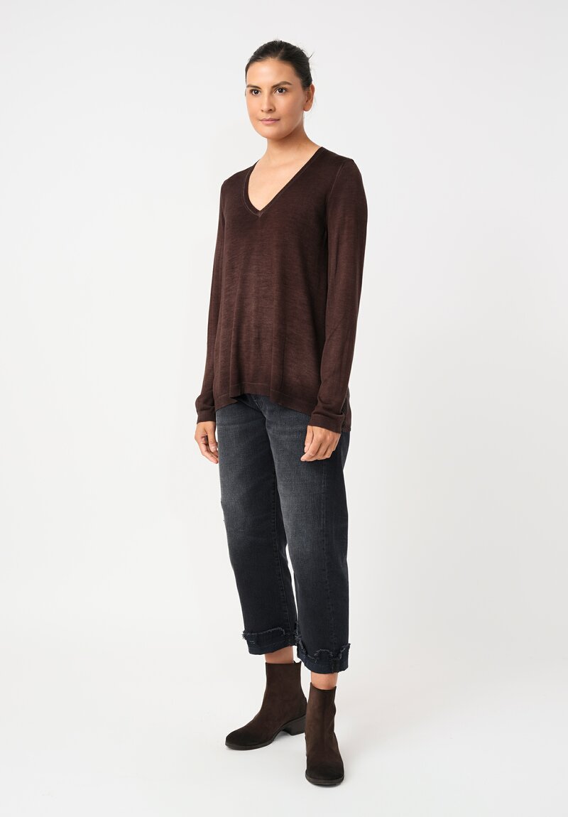 Avant Toi Cashmere & Vintage Silk One-of-a-Kind V-Neck Sweater in Moro Brown Dots
