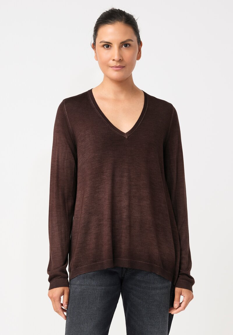 Avant Toi Cashmere & Vintage Silk One-of-a-Kind V-Neck Sweater in Moro Brown Dots