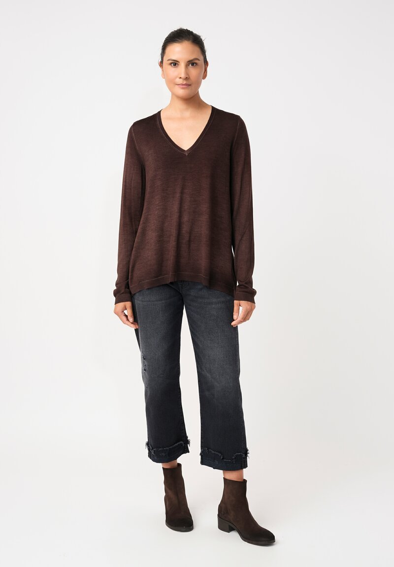 Avant Toi Cashmere & Vintage Silk One-of-a-Kind V-Neck Sweater in Moro Brown Dots