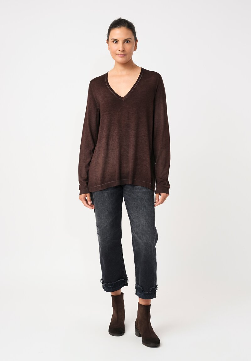 Avant Toi Cashmere & Vintage Silk One-of-a-Kind V-Neck Sweater in Moro Brown Floral