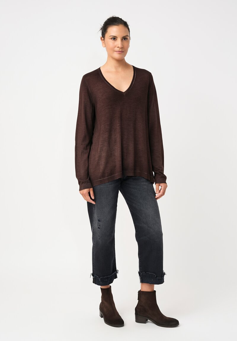 Avant Toi Cashmere & Vintage Silk One-of-a-Kind V-Neck Sweater in Moro Brown Floral