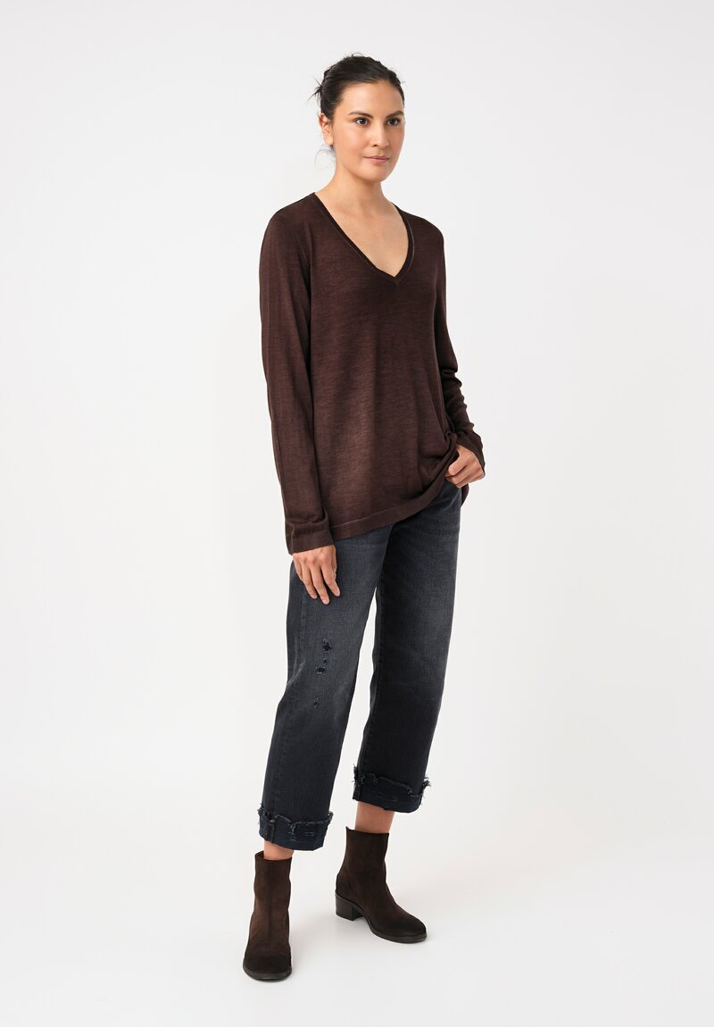 Avant Toi Cashmere & Vintage Silk One-of-a-Kind V-Neck Sweater in Moro Brown Floral