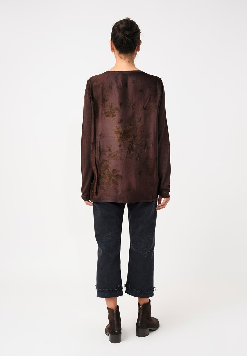 Avant Toi Cashmere & Vintage Silk One-of-a-Kind V-Neck Sweater in Moro Brown Floral