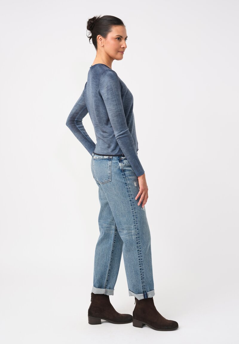 Avant Toi Cashmere & Silk Hand-Painted V-Neck Sweater in Nero & Water Blue