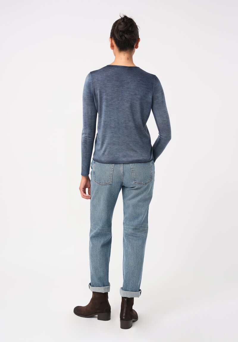 Avant Toi Cashmere & Silk Hand-Painted V-Neck Sweater in Nero & Water Blue