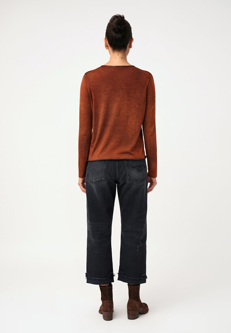 Avant Toi Hand-Painted Cashmere & Silk V-Neck Sweater in Nero & Mango Brown