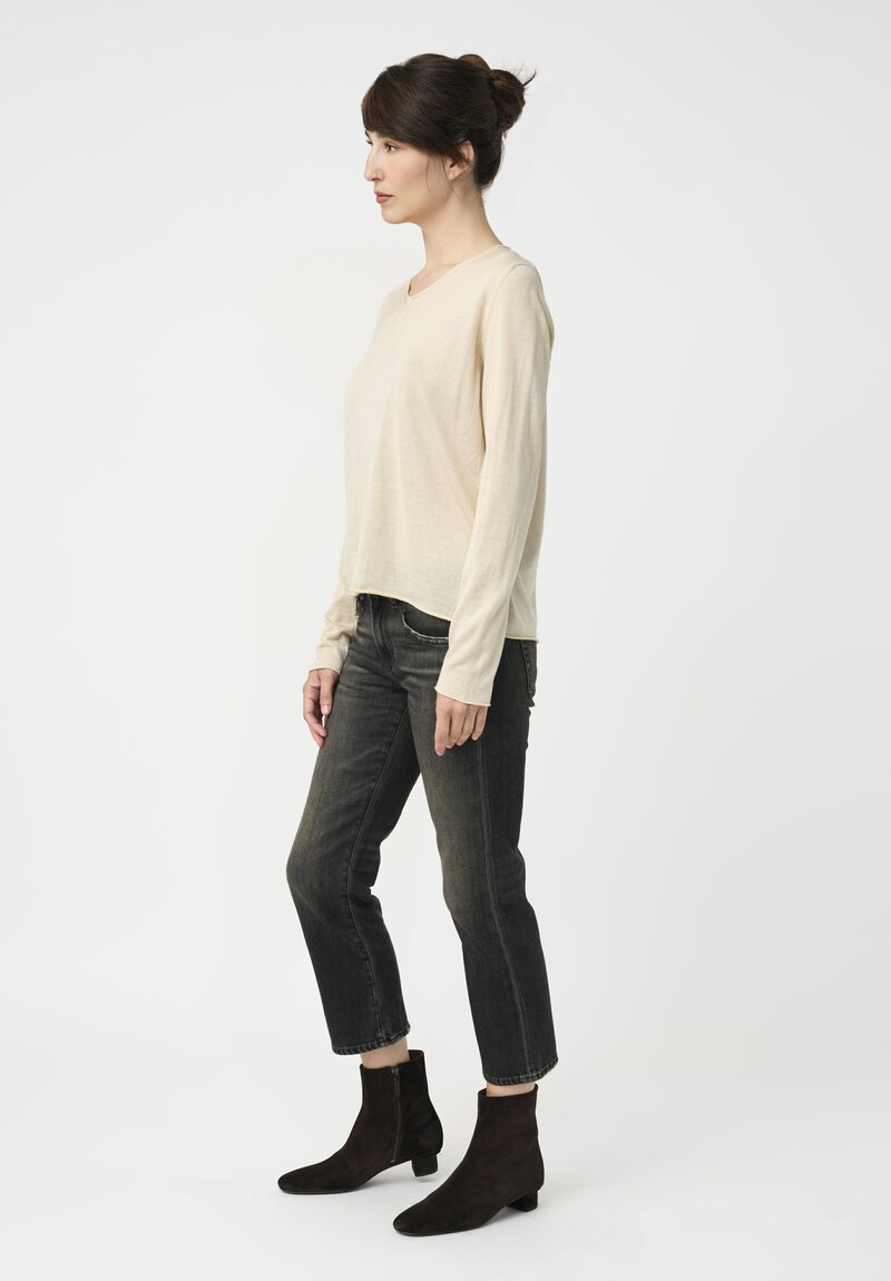 Avant Toi Cashmere & Silk Hand-Painted V-Neck Sweater in Burro Cream