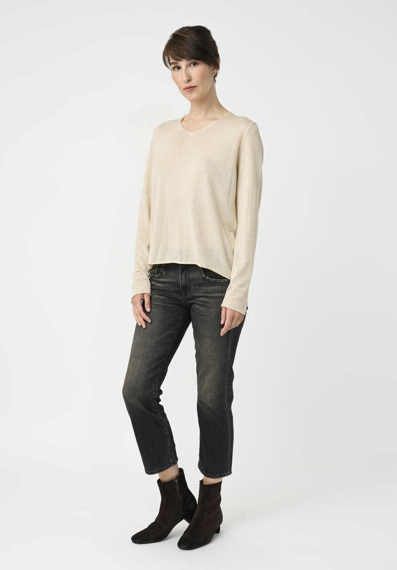 Avant Toi Cashmere & Silk Hand-Painted V-Neck Sweater in Burro Cream