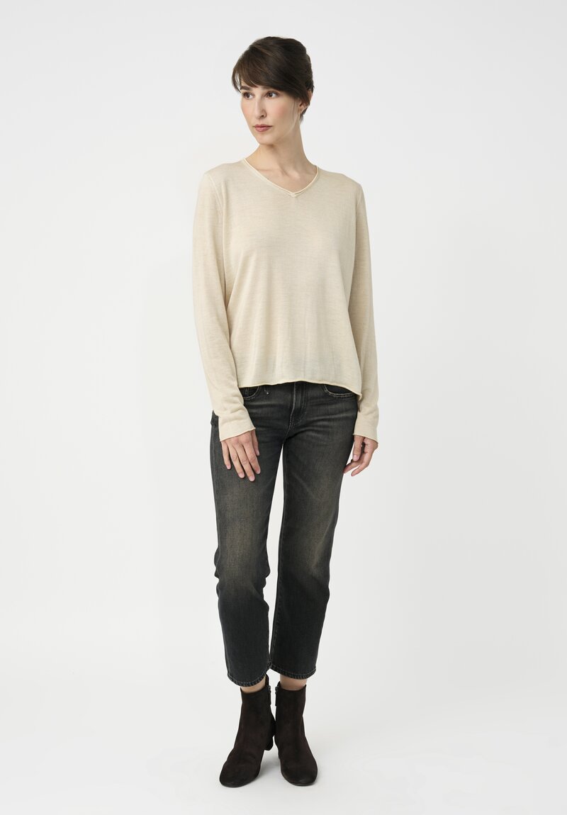 Avant Toi Cashmere & Silk Hand-Painted V-Neck Sweater in Burro Cream