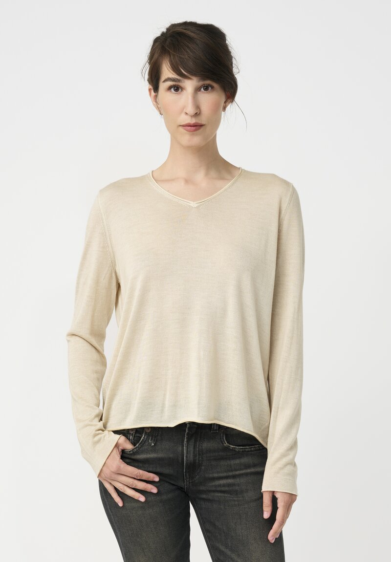 Avant Toi Cashmere & Silk Hand-Painted V-Neck Sweater in Burro Cream