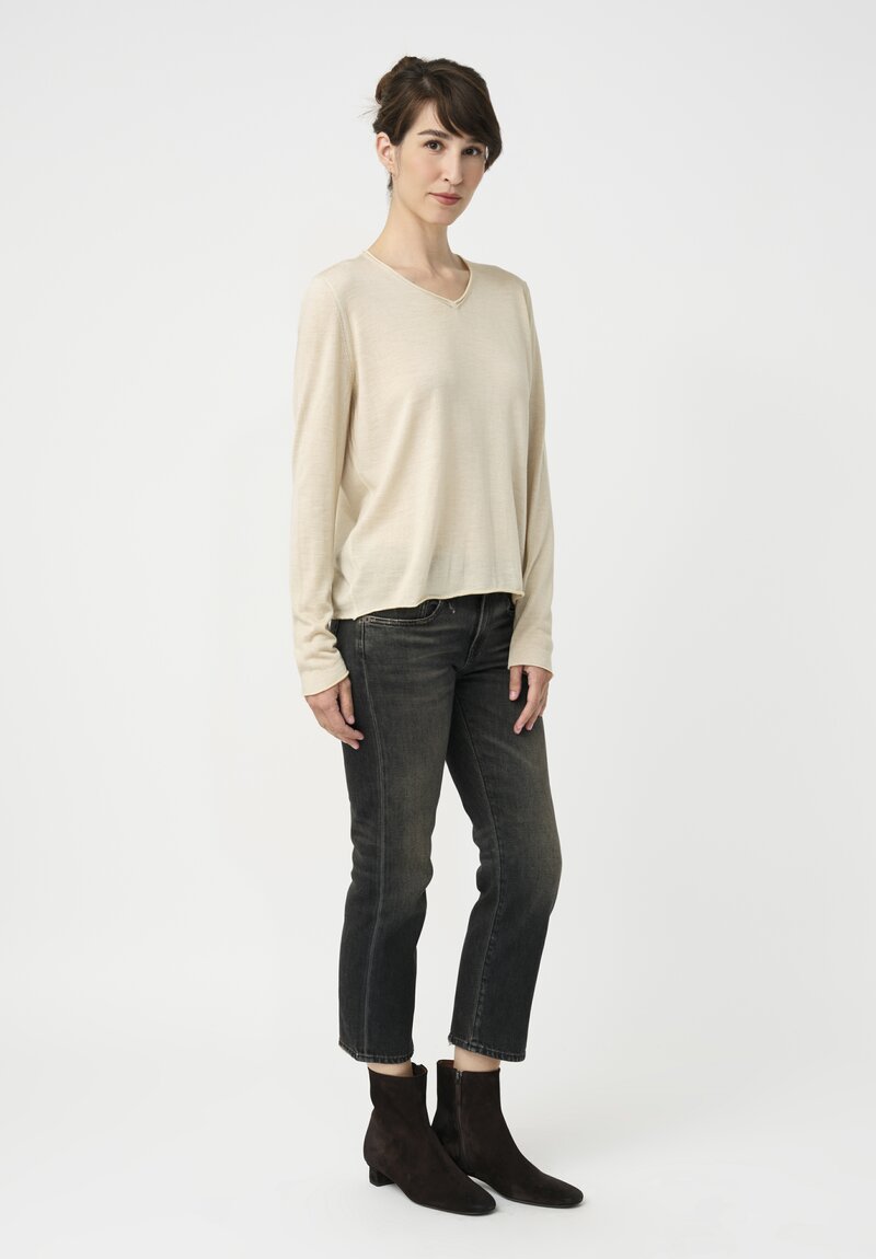 Avant Toi Cashmere & Silk Hand-Painted V-Neck Sweater in Burro Cream