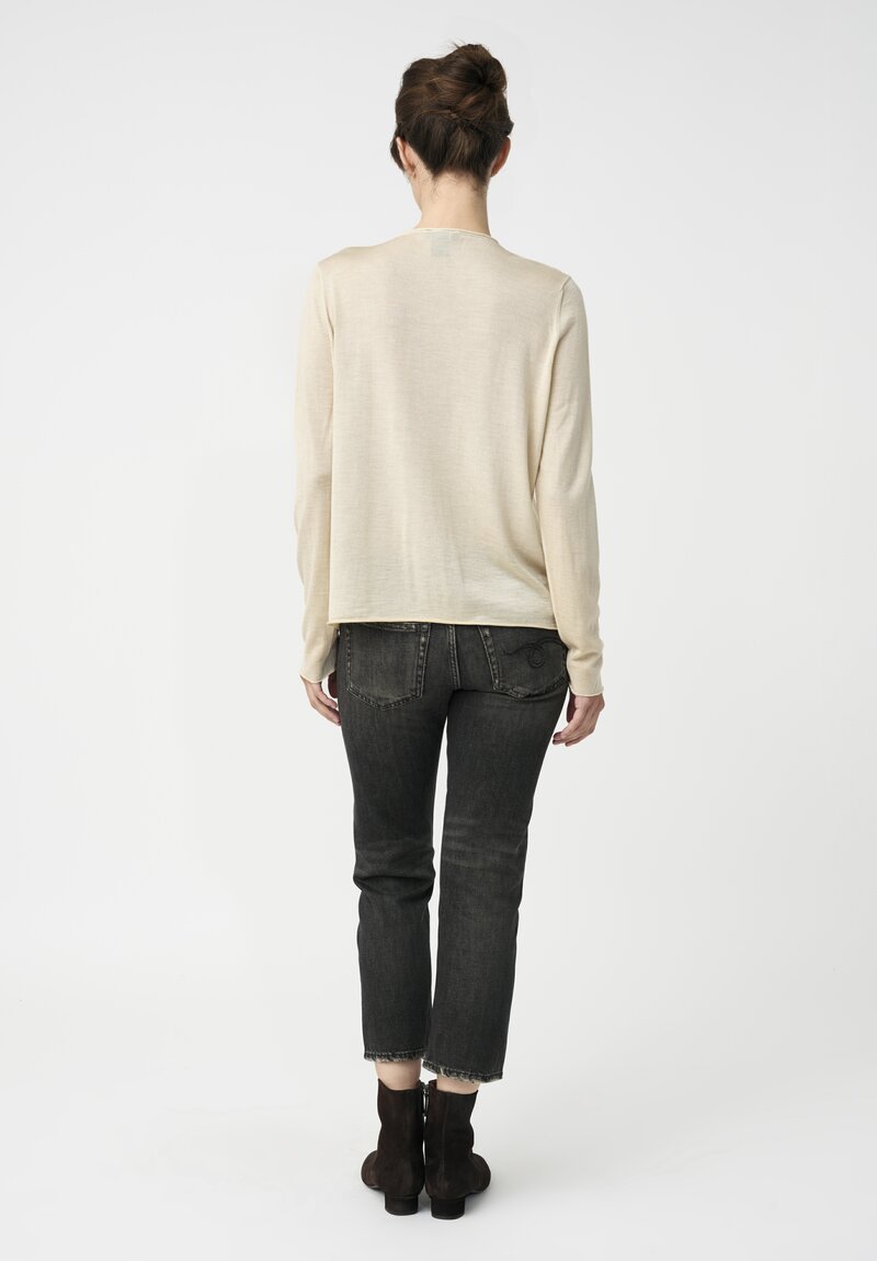 Avant Toi Cashmere & Silk Hand-Painted V-Neck Sweater in Burro Cream