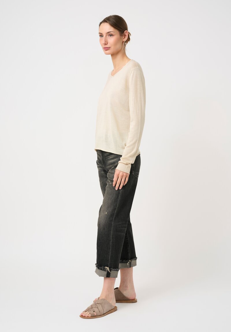 Avant Toi Cashmere & Silk Hand-Painted V-Neck Sweater in Burro Cream