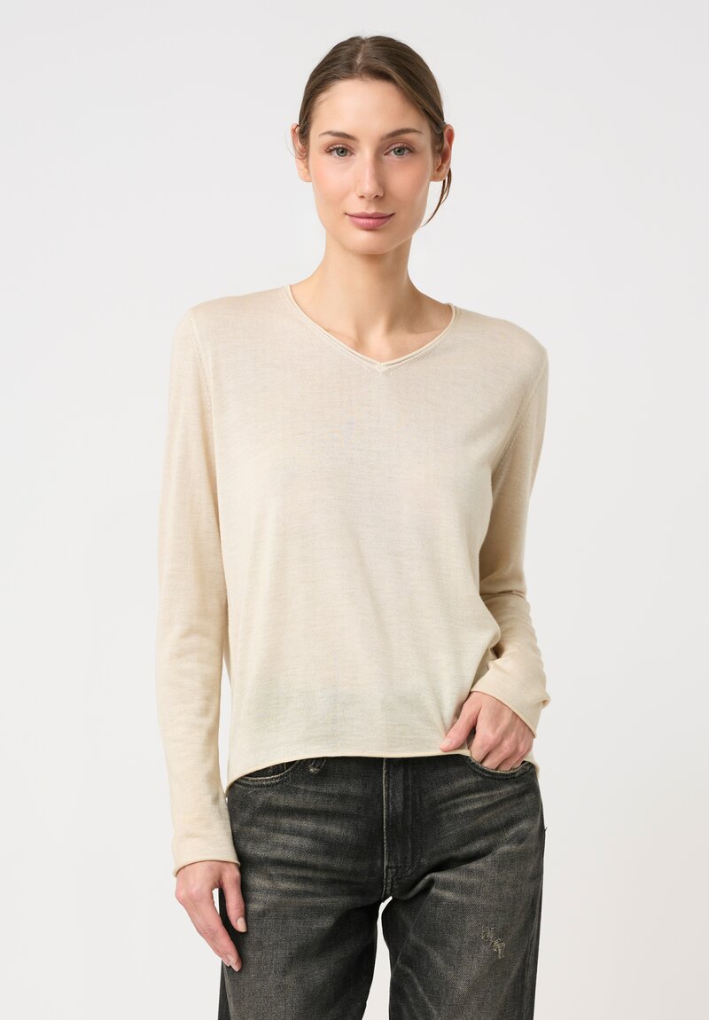 Avant Toi Cashmere & Silk Hand-Painted V-Neck Sweater in Burro Cream
