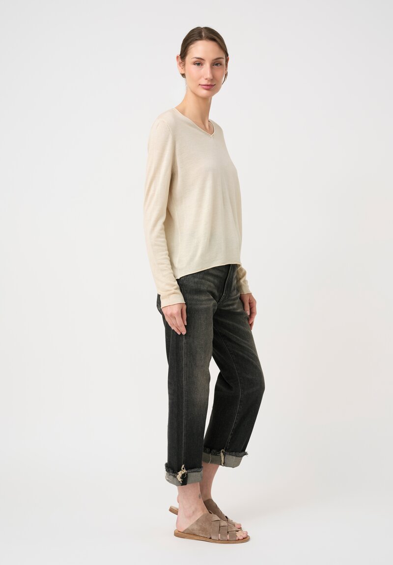 Avant Toi Cashmere & Silk Hand-Painted V-Neck Sweater in Burro Cream