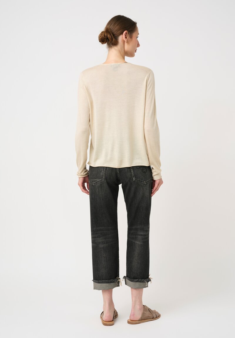Avant Toi Cashmere & Silk Hand-Painted V-Neck Sweater in Burro Cream