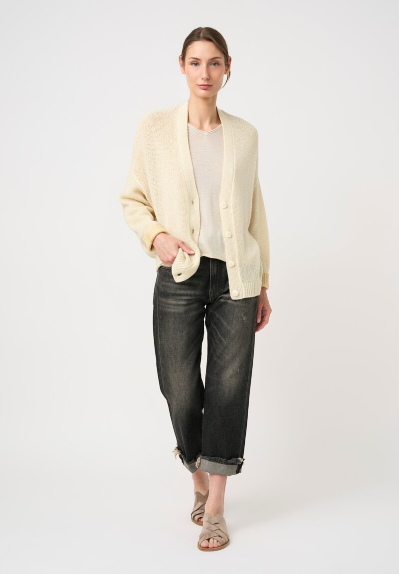 Avant Toi Cashmere & Silk Hand-Painted V-Neck Sweater in Burro Cream