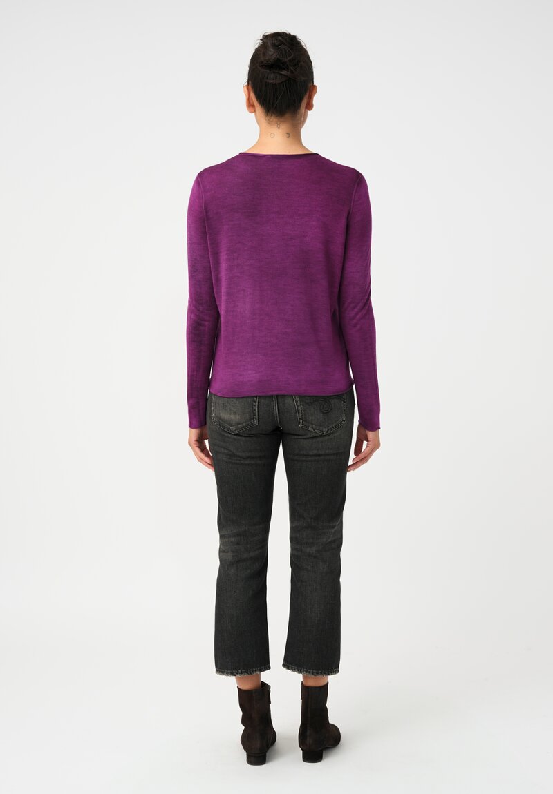 Avant Toi Cashmere & Silk Hand-Painted V-Neck Sweater in Nero & Anemone Pink