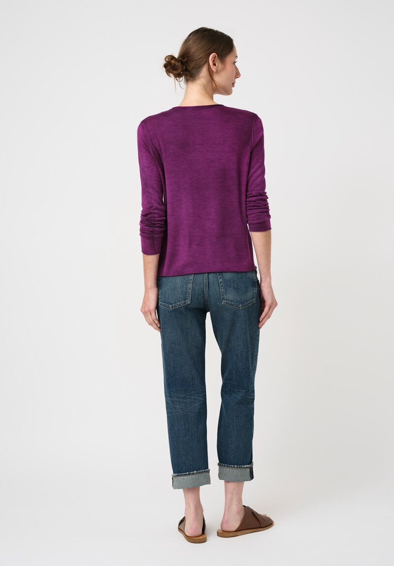 Avant Toi Cashmere & Silk Hand-Painted V-Neck Sweater in Nero & Anemone Pink