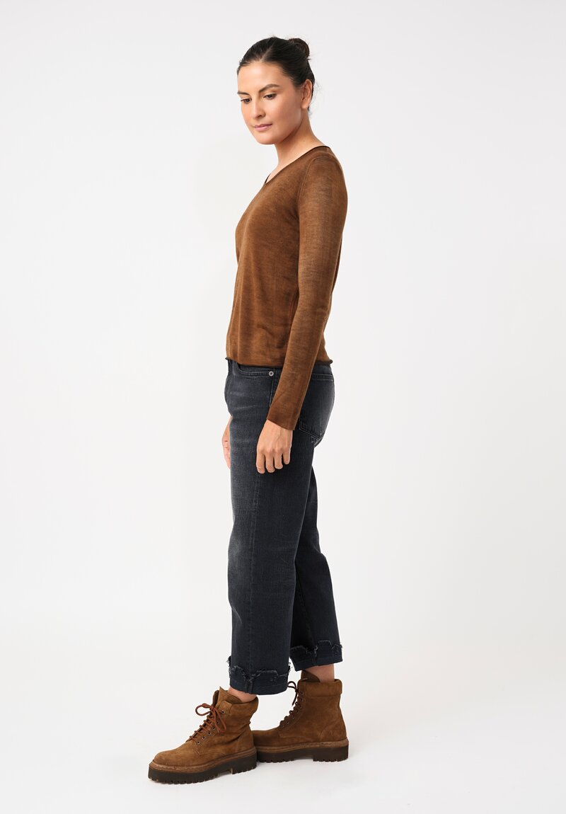 Avant Toi Cashmere & Silk Hand-Painted V-Neck Sweater in Nero & Antilope Brown