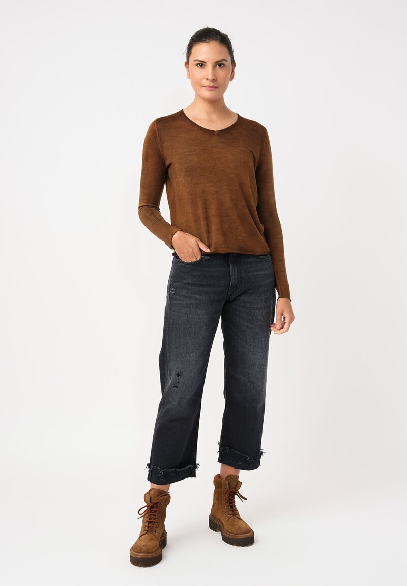 Avant Toi Cashmere & Silk Hand-Painted V-Neck Sweater in Nero & Antilope Brown