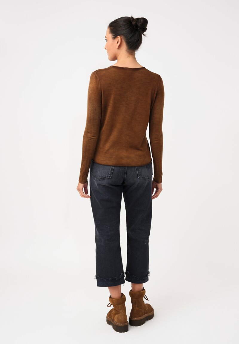 Avant Toi Cashmere & Silk Hand-Painted V-Neck Sweater in Nero & Antilope Brown