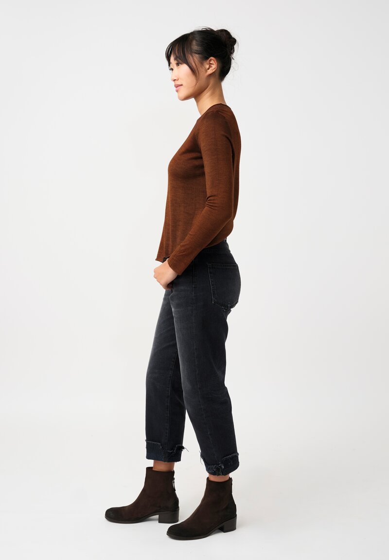 Avant Toi Cashmere & Silk Hand-Painted Off-Gauge Knit in Nero & Antilope Brown