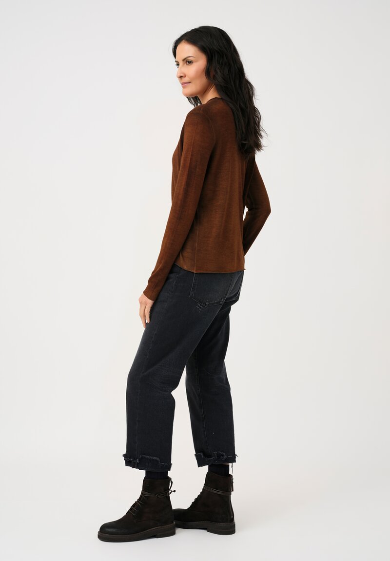 Avant Toi Cashmere & Silk Hand-Painted Girocollo Sweater in Nero & Antilope Brown