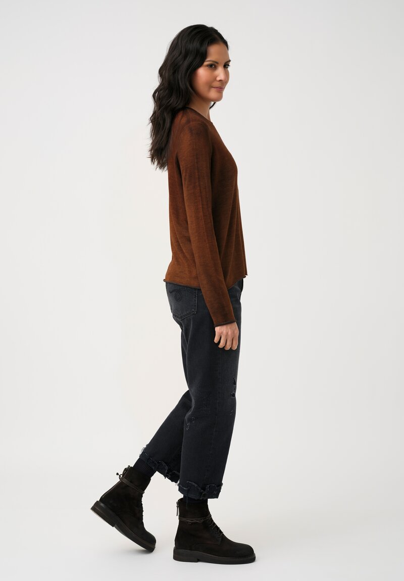 Avant Toi Cashmere & Silk Hand-Painted Girocollo Sweater in Nero & Antilope Brown