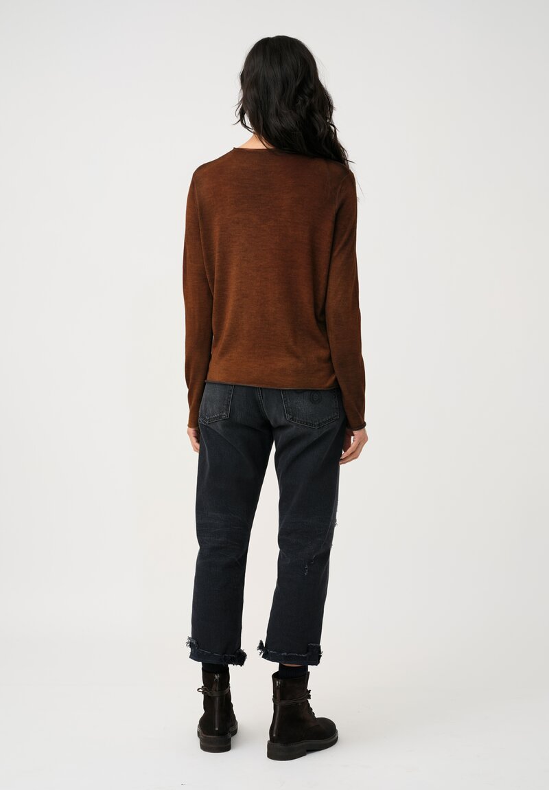 Avant Toi Cashmere & Silk Hand-Painted Girocollo Sweater in Nero & Antilope Brown