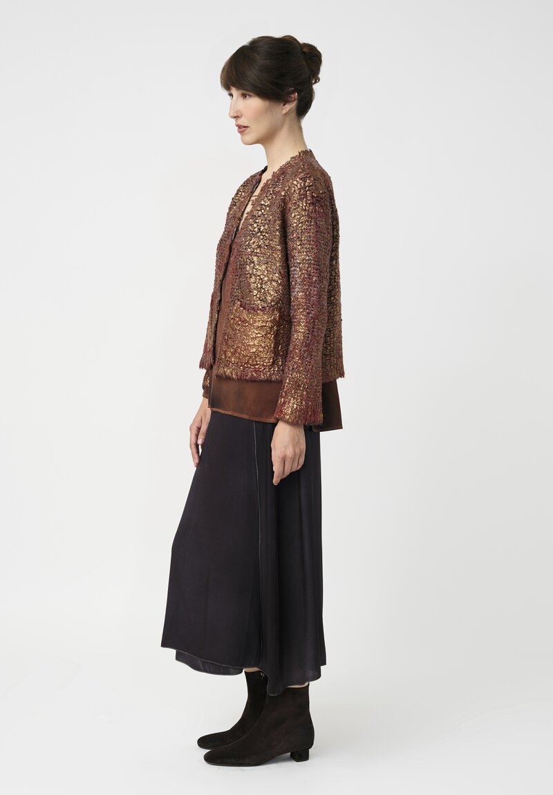 Avant Toi Silk & Cashmere Hand-Painted Pelliccia Jacket in Nero & Fuoco Red