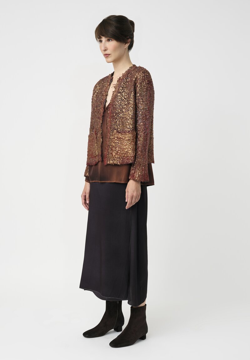 Avant Toi Silk & Cashmere Hand-Painted Pelliccia Jacket in Nero & Fuoco Red