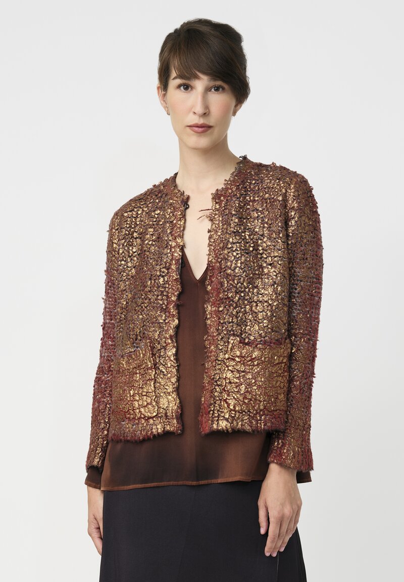 Avant Toi Silk & Cashmere Hand-Painted Pelliccia Jacket in Nero & Fuoco Red