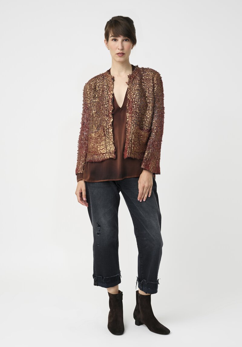 Avant Toi Silk & Cashmere Hand-Painted Pelliccia Jacket in Nero & Fuoco Red