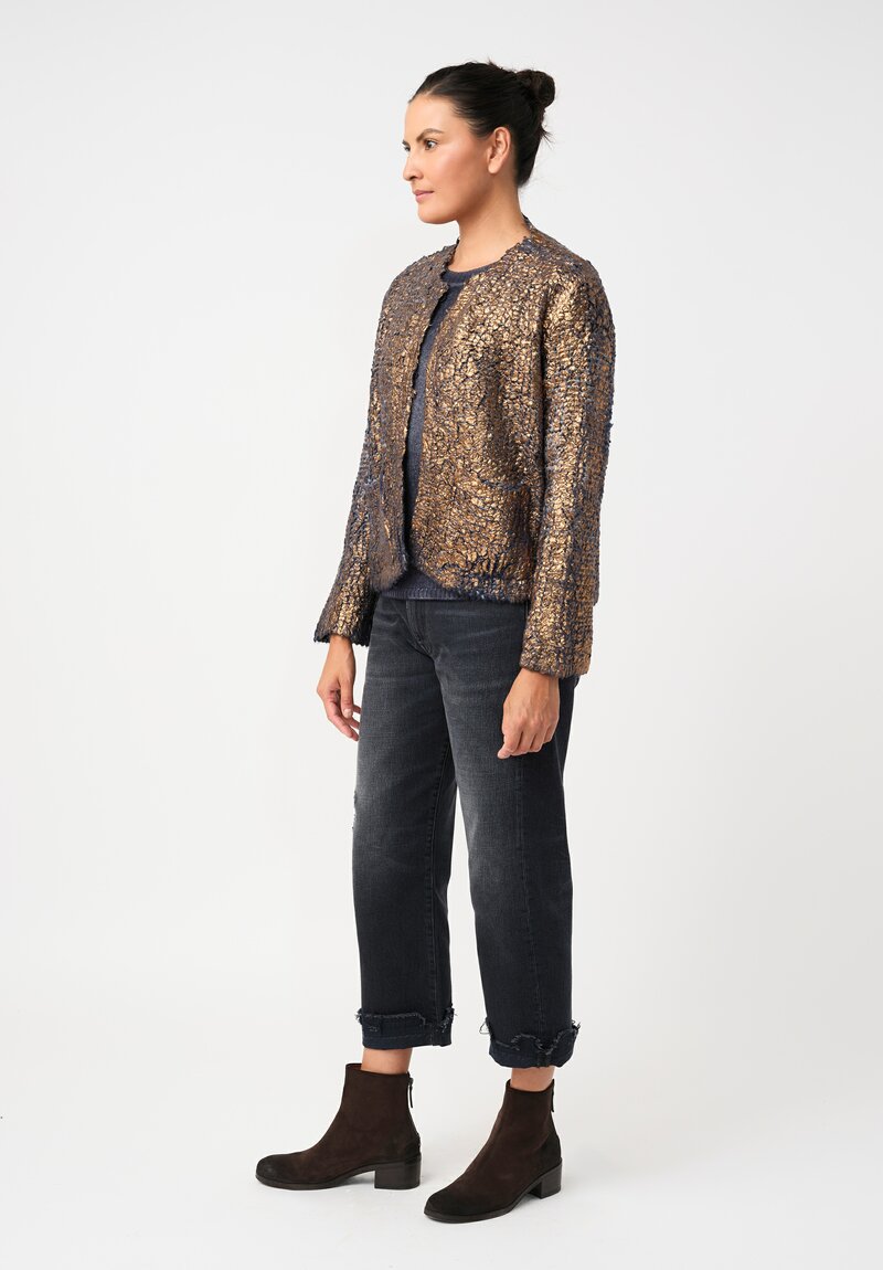 	Avant Toi Silk & Cashmere Hand-Painted Pelliccia Jacket in Nero & Midnight Blue