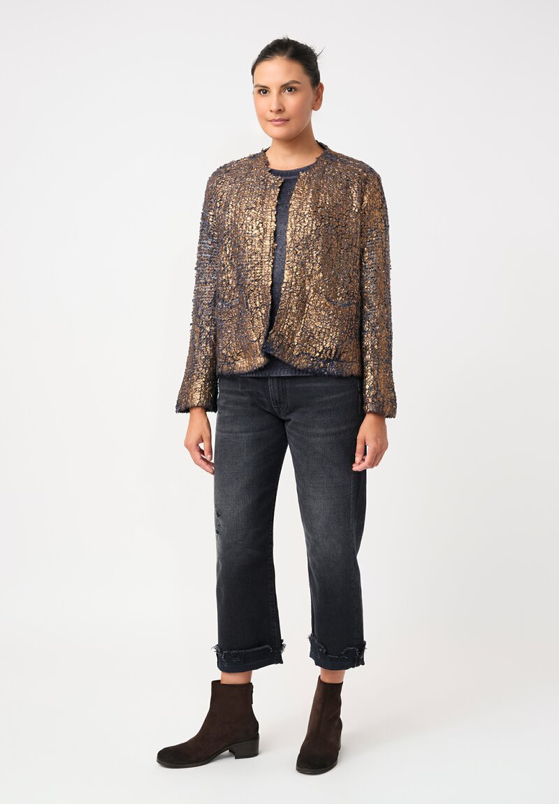 	Avant Toi Silk & Cashmere Hand-Painted Pelliccia Jacket in Nero & Midnight Blue