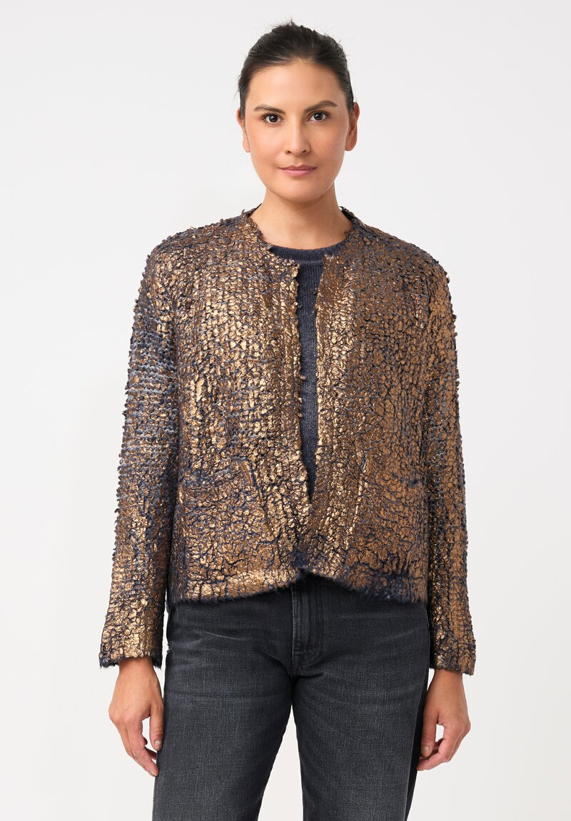 	Avant Toi Silk & Cashmere Hand-Painted Pelliccia Jacket in Nero & Midnight Blue