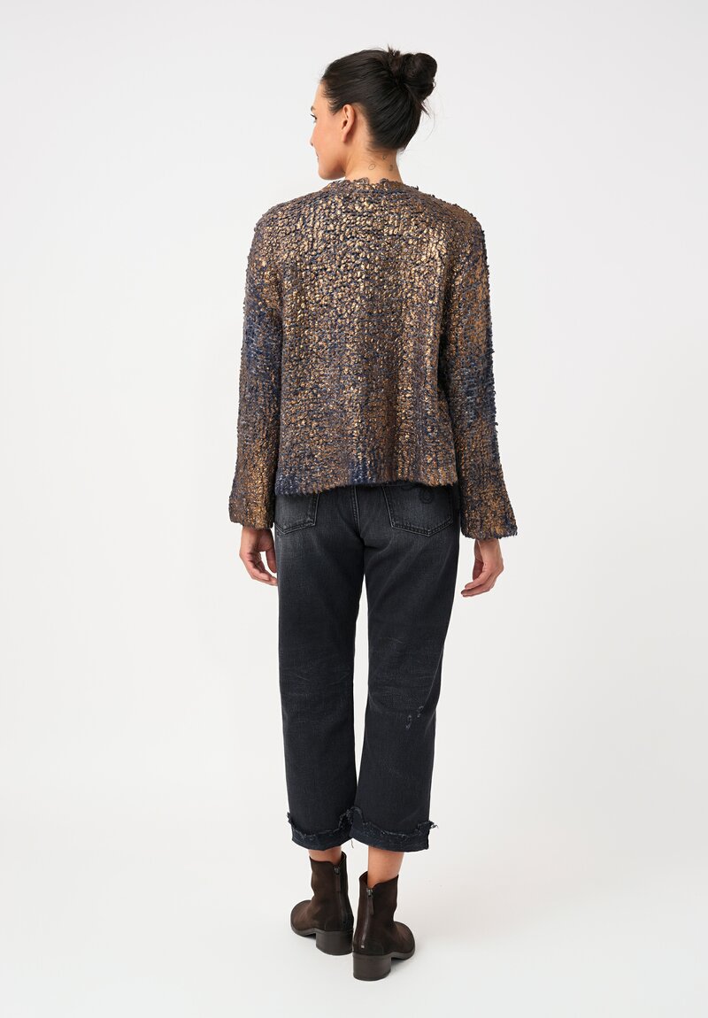 	Avant Toi Silk & Cashmere Hand-Painted Pelliccia Jacket in Nero & Midnight Blue