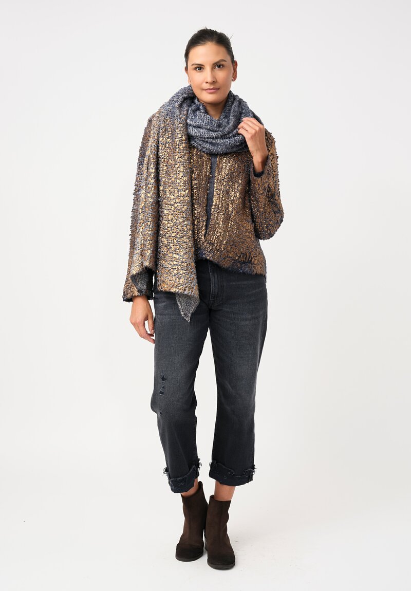 	Avant Toi Silk & Cashmere Hand-Painted Pelliccia Jacket in Nero & Midnight Blue