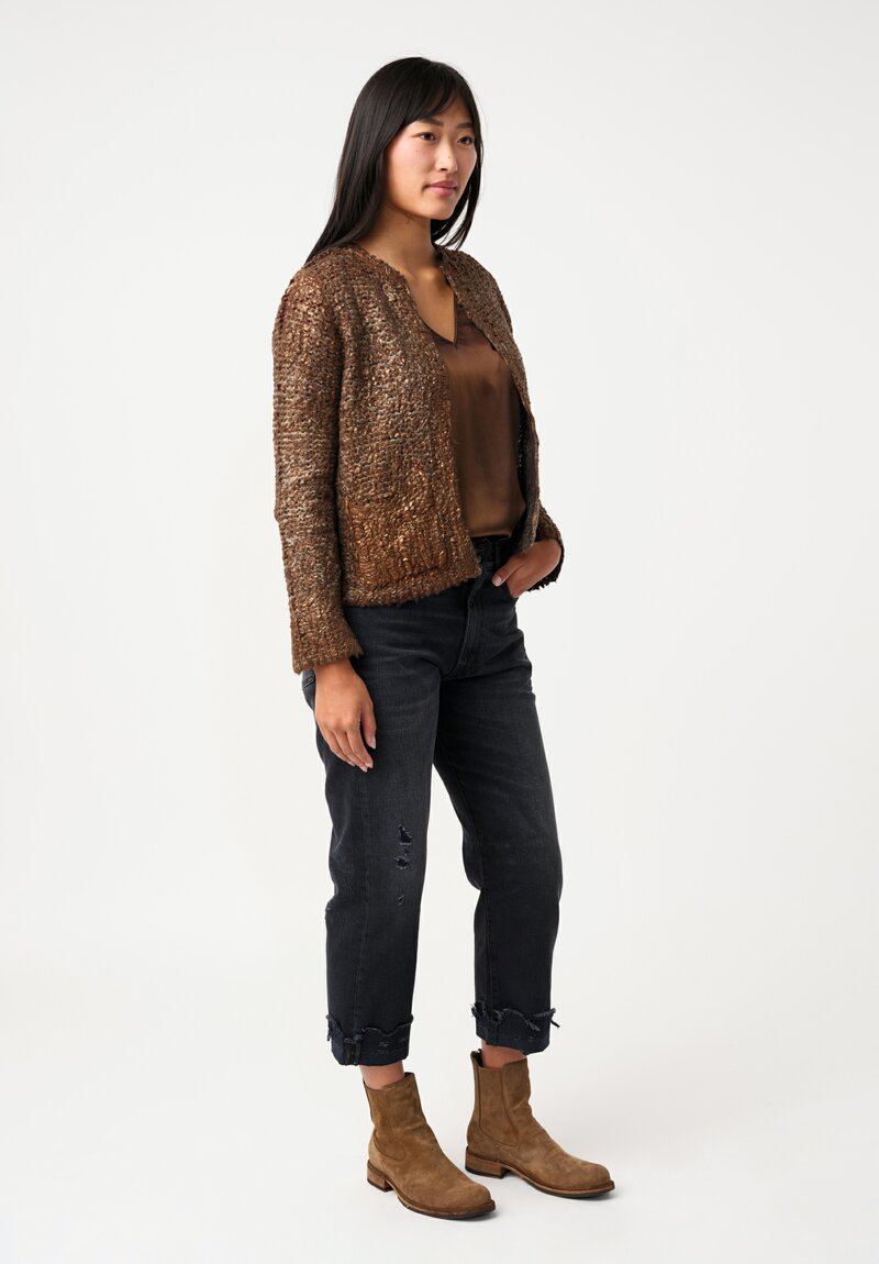 Avant Toi Silk & Cashmere Hand-Painted Pelliccia Jacket in Nero & Antilope Brown