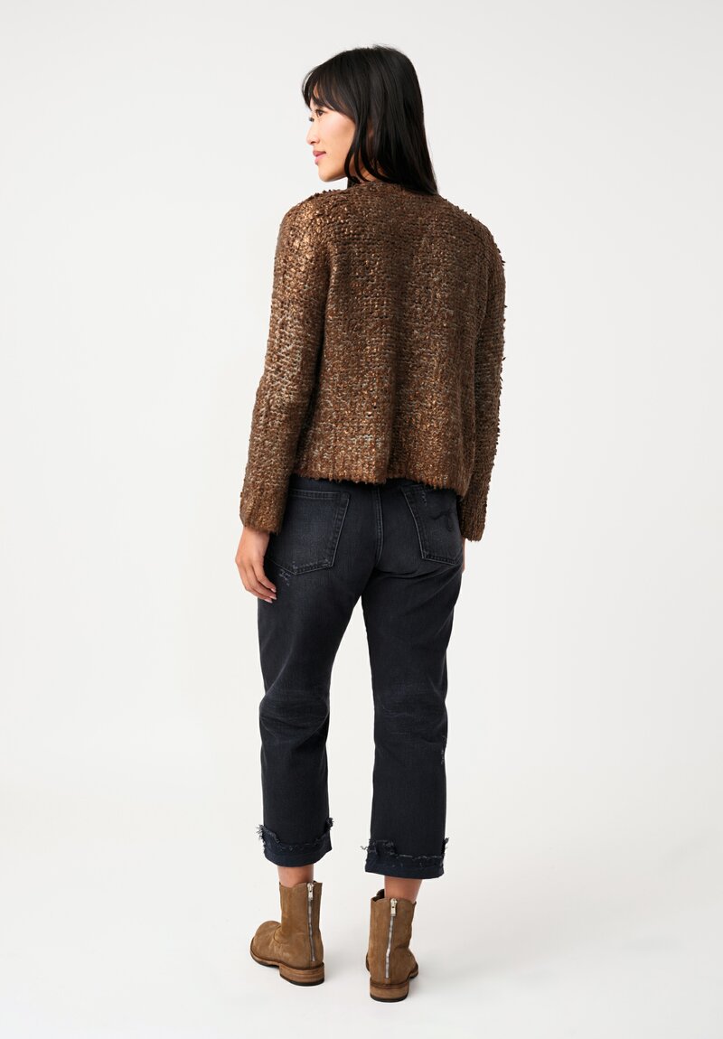 Avant Toi Silk & Cashmere Hand-Painted Pelliccia Jacket in Nero & Antilope Brown