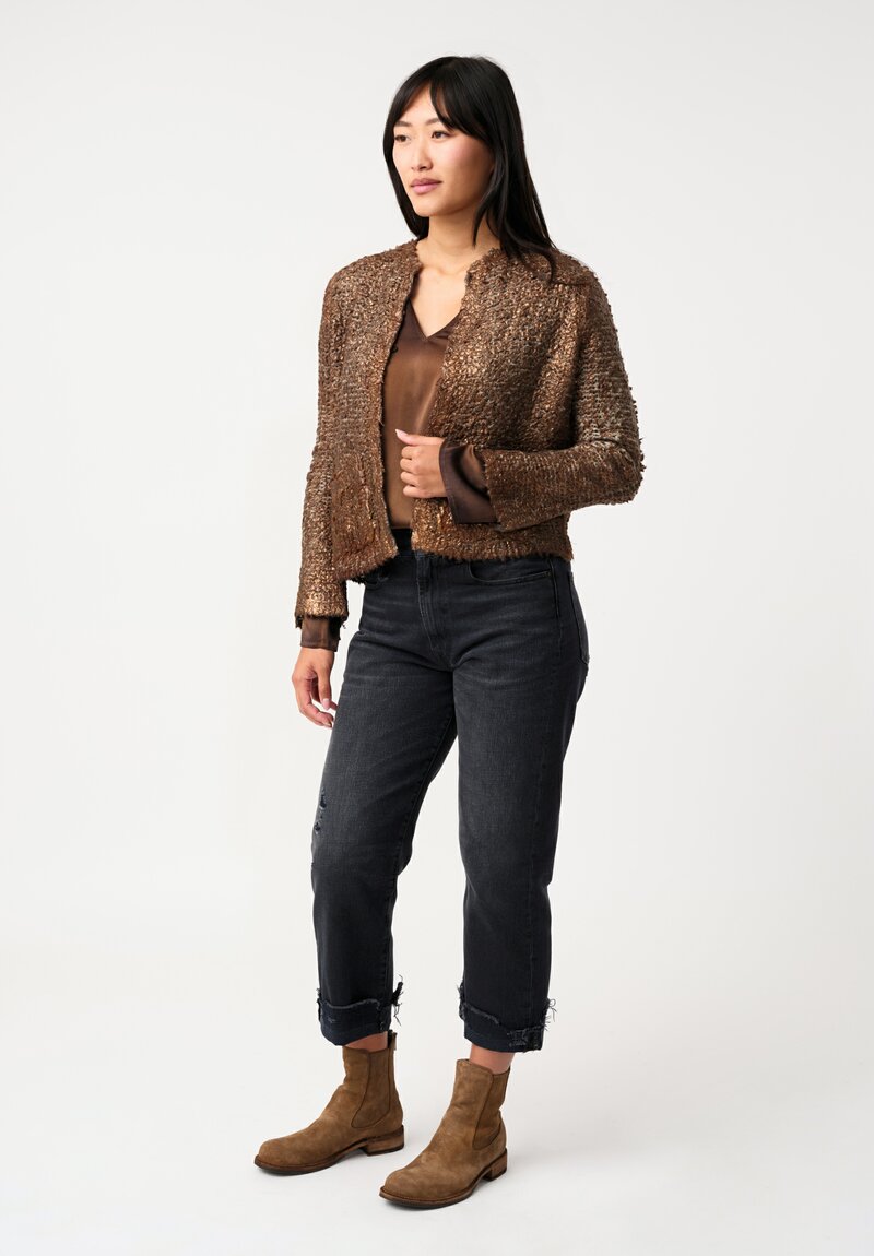 Avant Toi Silk & Cashmere Hand-Painted Pelliccia Jacket in Nero & Antilope Brown